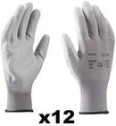 Coyaho Work Gloves (12 pairs) - Non-Slip Mounting Gloves Seamless, Ideal for Repairs, Automotive Industry, Finishing, Car Service, Workshop (10, White)