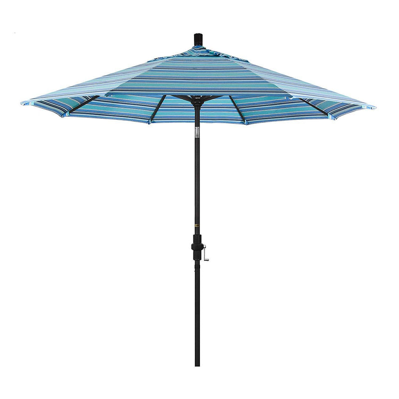 California Umbrella 9' Round Aluminum Market Umbrella, Crank Lift, Collar Tilt, White Pole, Sunbrella Pacific Blue