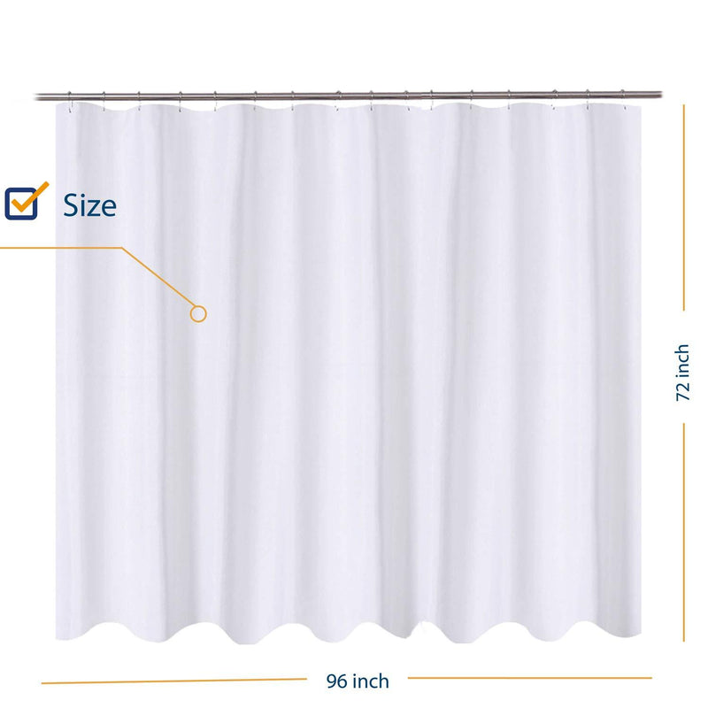 N&Y HOME Extra Long Shower Curtain Liner Fabric 72 x 96 inches, Hotel Quality, Washable, Water Repellent, White Spa Bathroom Curtains with Grommets, 72x96