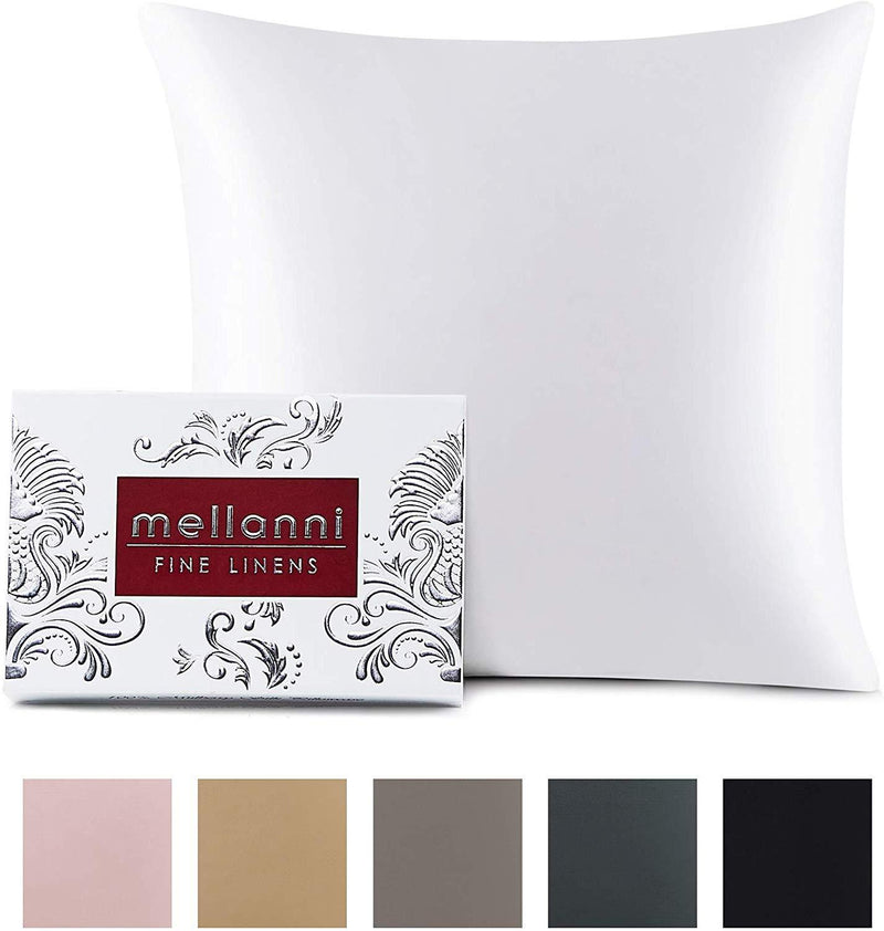 Mellanni Silk Pillowcase Queen - 19 Momme 100% Pure Natural Mulberry Silk Pillow Case for Hair and Skin - Hidden Zipper Closure - Both Sides are Silk (Queen 20" X 30", Black, White Piping)