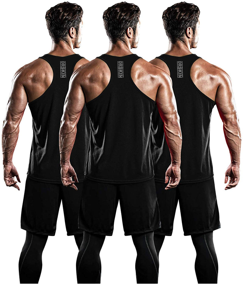 DRSKIN Men's 2~3 Pack Dry Fit Y-Back Gym Muscle Tank Mesh Sleeveless Top Fitness Training Cool Dry Athletic Workout