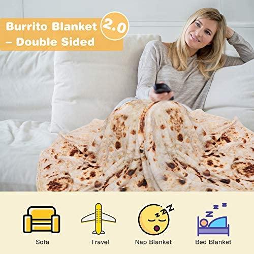 LetsFunny Burrito Tortilla Wrap Blanket, Burrito Wrap Novelty Blanket Tortilla Towel for Adults/Kids, Giant Round Beach Towel/Throw Blanket/Picnic Blanket (Yellow 6, 71.00)