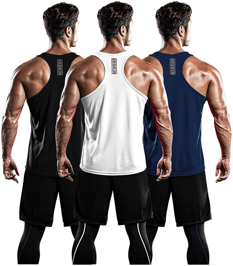 DRSKIN Men's 2~3 Pack Dry Fit Y-Back Gym Muscle Tank Mesh Sleeveless Top Fitness Training Cool Dry Athletic Workout