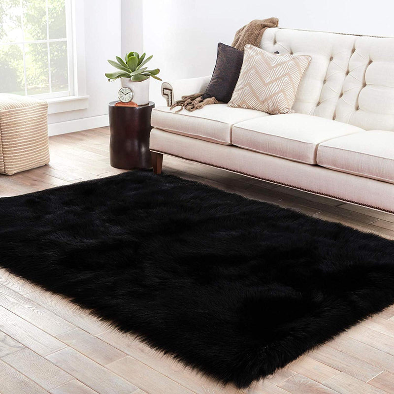 PAGISOFE Soft Faux Sheepskin Fluffy Rugs for Bedroom Kids Room, High Pile Faux Fur Area Rug Bedside Floor Carpet Photography, 3x5 Feet Rectangular Grey