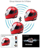 FreedConn Bluetooth Motorcycle Helmets Speakers Integrated Modular Flip up Dual Visors Full Face Built-in Bluetooth Mp3 Intercom headset Communication Range 500M (Red, Medium)