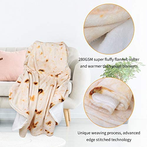 LetsFunny Burrito Tortilla Wrap Blanket, Burrito Wrap Novelty Blanket Tortilla Towel for Adults/Kids, Giant Round Beach Towel/Throw Blanket/Picnic Blanket (Yellow 6, 71.00)