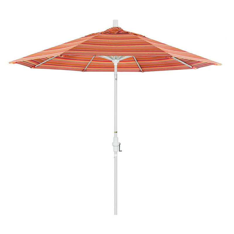 California Umbrella 9' Round Aluminum Market Umbrella, Crank Lift, Collar Tilt, White Pole, Sunbrella Pacific Blue