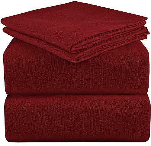 Mellanni 100% Cotton Flannel Sheet Set - Lightweight 4 pc Luxury Bed Sheets - Cozy, Soft, Warm, Breathable Bedding - Deep Pockets - All Around Elastic (Queen, Burgundy)