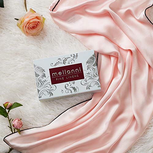 Mellanni Silk Pillowcase Queen - 19 Momme 100% Pure Natural Mulberry Silk Pillow Case for Hair and Skin - Hidden Zipper Closure - Both Sides are Silk (Queen 20" X 30", Black, White Piping)