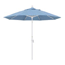 California Umbrella 9' Round Aluminum Market Umbrella, Crank Lift, Collar Tilt, White Pole, Sunbrella Pacific Blue