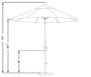 California Umbrella 9' Round Aluminum Market Umbrella, Crank Lift, Collar Tilt, White Pole, Sunbrella Pacific Blue