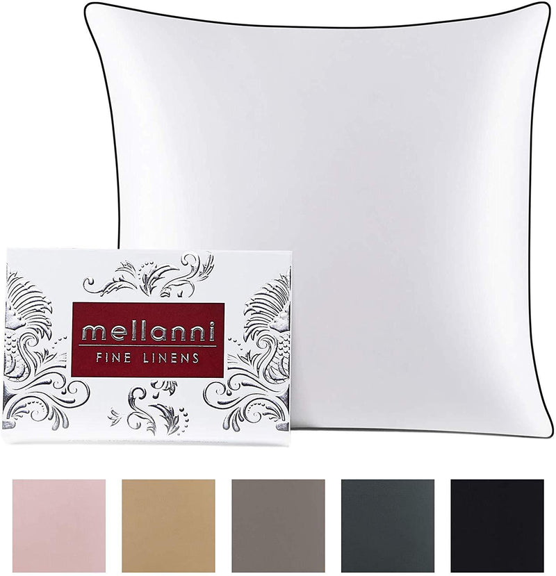 Mellanni Silk Pillowcase Queen - 19 Momme 100% Pure Natural Mulberry Silk Pillow Case for Hair and Skin - Hidden Zipper Closure - Both Sides are Silk (Queen 20" X 30", Black, White Piping)