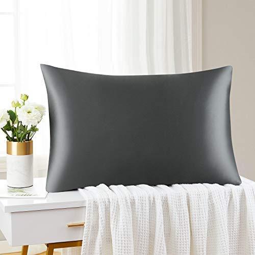 Mellanni Silk Pillowcase Queen - 19 Momme 100% Pure Natural Mulberry Silk Pillow Case for Hair and Skin - Hidden Zipper Closure - Both Sides are Silk (Queen 20" X 30", Black, White Piping)