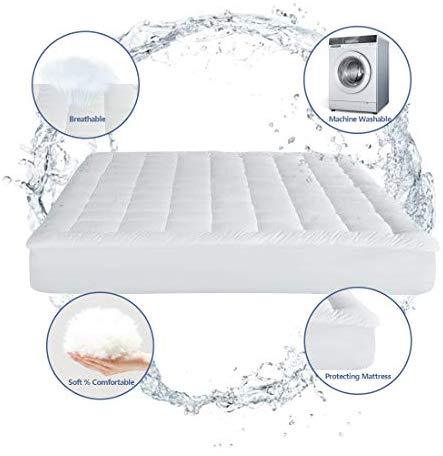 CHOKIT Queen Size Mattress Topper, Quilted Fitted Mattress Pad Cover Bed Protector Cotton Pillow Top with Down Alternative Fill (8-21" Deep Pocket)