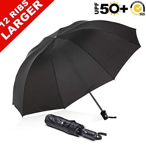 ABCCANOPY Umbrella Compact Rain&Wind Teflon Repellent Umbrellas Sun Protection with Black Glue Anti UV Coating Travel Auto Folding Umbrella, Blocking UV 99.98% (Black)