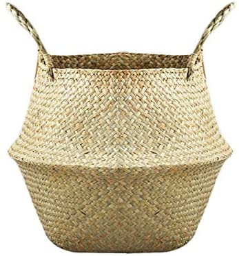 Glass - Blunt Enjoyee Natural Seagrass Woven Storage Pot Tote Belly Basket for Storage, Laundry, Picnic, Plant Pot Cover, and Beach Bag