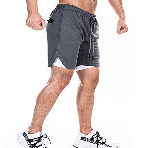 EVERWORTH Men's 2-in-1 Bodybuilding Workout Shorts Lightweight Gym Training Short Running Athletic Jogger with Zipper Pockets