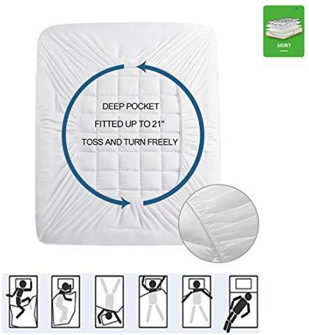 CHOKIT Queen Size Mattress Topper, Quilted Fitted Mattress Pad Cover Bed Protector Cotton Pillow Top with Down Alternative Fill (8-21" Deep Pocket)