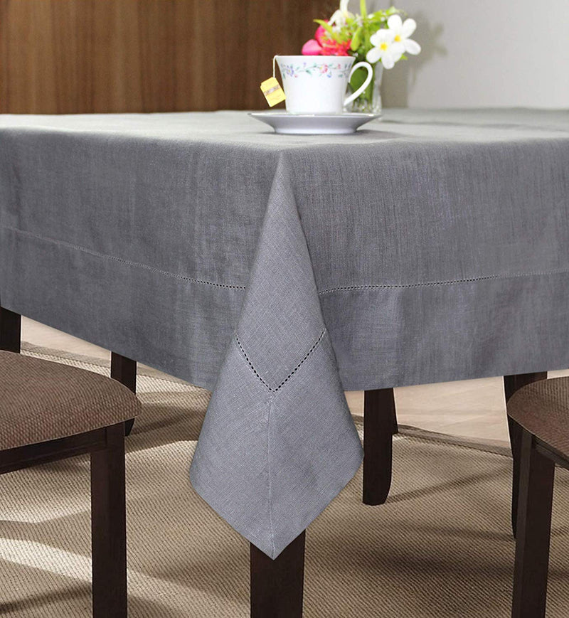 COTTON CRAFT 100% Linen Hemstitch Table Cloth - Size 60x108 Charcoal - Hand Crafted and Hand Stitched Table Cloth with Hemstitch detailing.