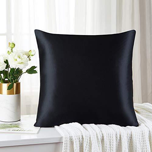 Mellanni Silk Pillowcase Queen - 19 Momme 100% Pure Natural Mulberry Silk Pillow Case for Hair and Skin - Hidden Zipper Closure - Both Sides are Silk (Queen 20" X 30", Black, White Piping)