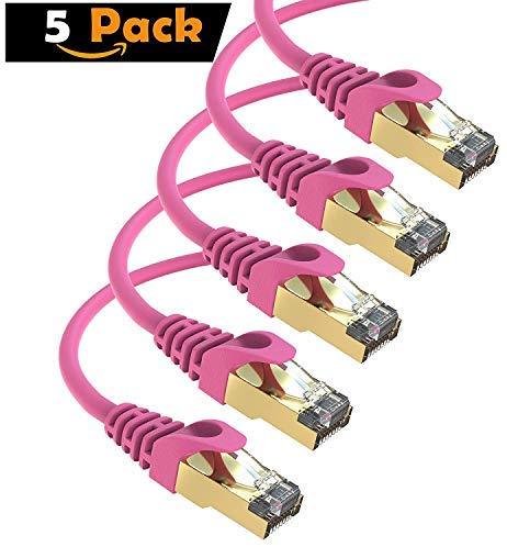 Maximm Cat7 Ethernet Cable, 15 Feet, Green, 5-Pack - Pure Copper - RJ45 Gold-Plated Snagless Connectors 600 MHz, 10 Gbps. for Fast Network & Computer Networking + Cable Clips and Ties