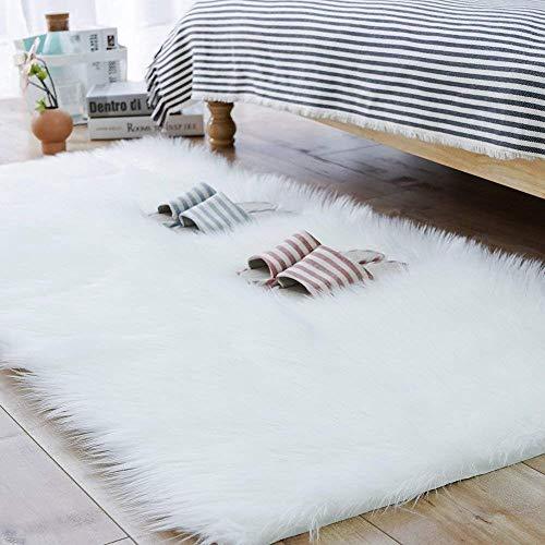 PAGISOFE Soft Faux Sheepskin Fluffy Rugs for Bedroom Kids Room, High Pile Faux Fur Area Rug Bedside Floor Carpet Photography, 3x5 Feet Rectangular Grey