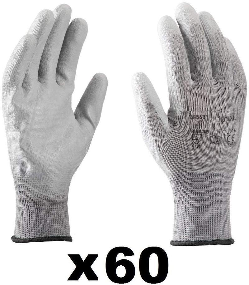 Coyaho Work Gloves (12 pairs) - Non-Slip Mounting Gloves Seamless, Ideal for Repairs, Automotive Industry, Finishing, Car Service, Workshop (10, White)