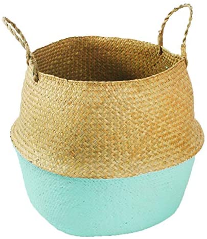 Glass - Blunt Enjoyee Natural Seagrass Woven Storage Pot Tote Belly Basket for Storage, Laundry, Picnic, Plant Pot Cover, and Beach Bag