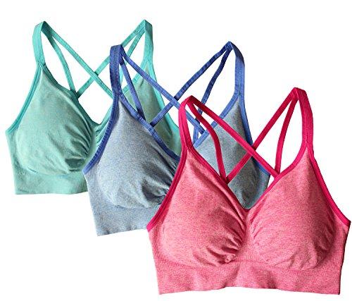 AKAMC Women's Removable Padded Sports Bras Medium Support Workout Yoga Bra 3 Pack