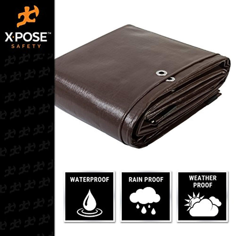 10' x 10' Super Heavy Duty 16 Mil Brown Poly Tarp Cover - Thick Waterproof, UV Resistant, Rot, Rip and Tear Proof Tarpaulin with Grommets and Reinforced Edges - by Xpose Safety