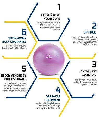 Exercise Ball - Professional Grade Anti-Burst Fitness, Balance Ball for Pilates, Yoga, Birthing, Stability Gym Workout Training and Physical Therapy