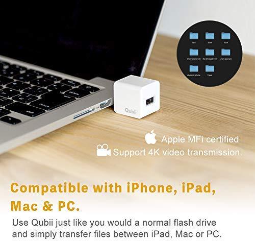 Flash Drive for iPhone, Auto Backup Photos & Videos, Photo Stick for iPhone, Qubii Photo Storage Device for iPhone & iPad【microSD Card Not Included】- Pink