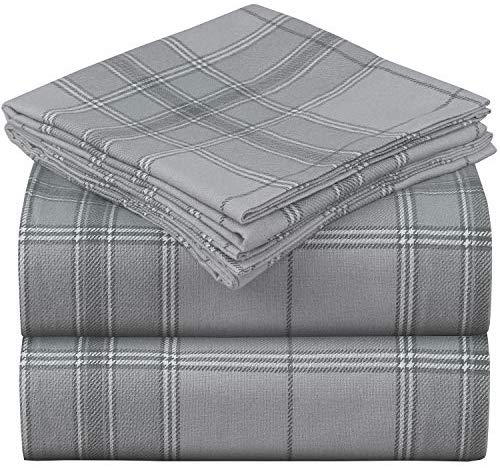 Mellanni 100% Organic Cotton Flannel Sheet Set - Heavyweight 180GSM 4 pc Luxury Bed Sheets - Cozy, Soft, Warm, Breathable Bedding - Deep Pockets - All Around Elastic (Queen, Gray)