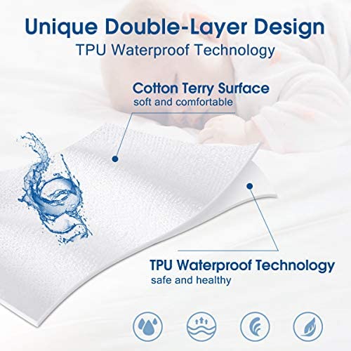 BYSURE King Mattress Pad Deep Pocket Liquids Resist, Dust Proof, Soft Terry Cotton Surface Fitted-Style 16"-18" 100% Waterproof Mattress Protector