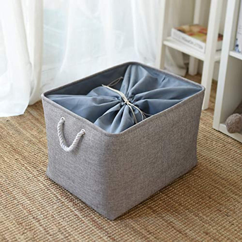 TheWarmHome Foldable Jumbo Fabric Storage Bins Grey Basket for Gifts Empty (18.9×15×11.8 inch)