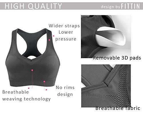 FITTIN Racerback Sports Bras - Padded Seamless Med Impact Support for Yoga Gym Workout Fitness