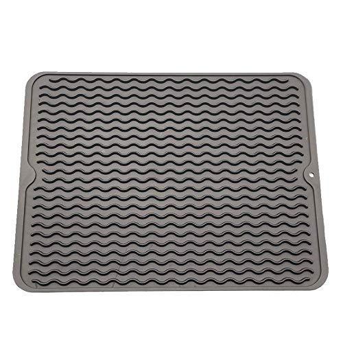 Silicone Dish Drying Mat, 16 x 12 inch Durable Kitchen Drainer Pad with Heat Resistant Trivet,Large Dish Washer Safe