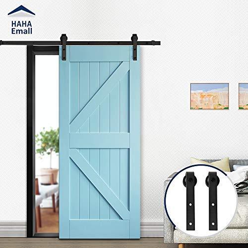 Hahaemall Antique Rustic 6FT/72'' J-Shape Sliding Barn Door Hardware Double Wooden Door Cloest Steel Track Closet Heavy Hanging Kit