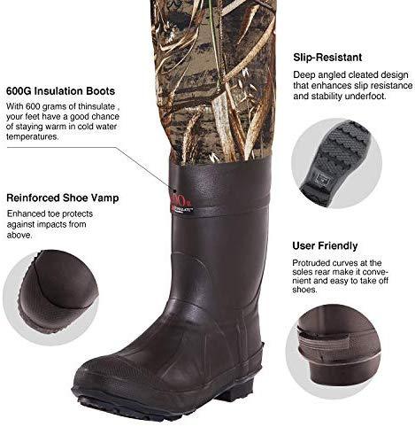 TIDEWE Chest Waders, Hunting Waders for Men Realtree MAX5 Camo with 600G & 800G Insulation, Waterproof Cleated Neoprene Bootfoot Wader, Insulated Hunting & Fishing Waders