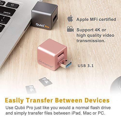 Flash Drive for iPhone, Auto Backup Photos & Videos, Photo Stick for iPhone, Qubii Photo Storage Device for iPhone & iPad【microSD Card Not Included】- Pink