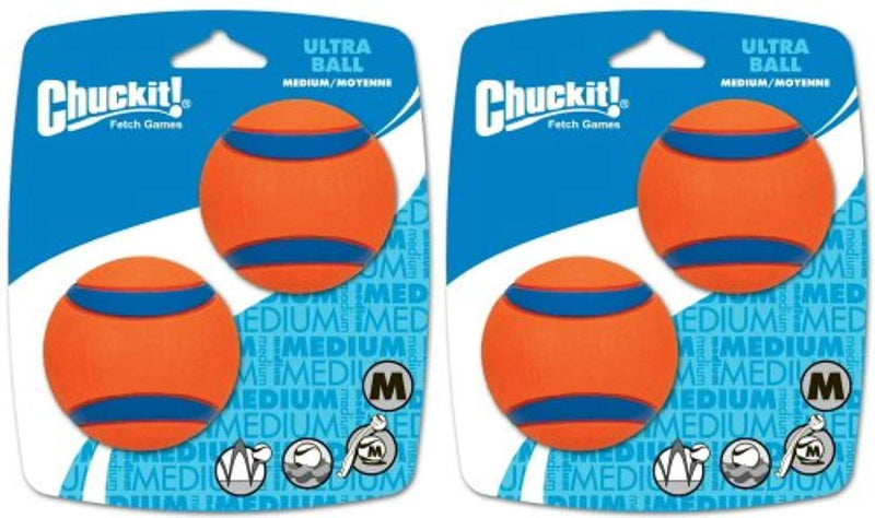 Chuckit Ball Ultra Ball Medium 4-Pack (2 x 2-Pack), Dog Fetch Toy