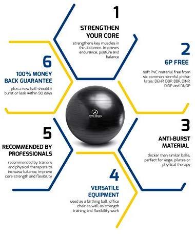 Exercise Ball - Professional Grade Anti-Burst Fitness, Balance Ball for Pilates, Yoga, Birthing, Stability Gym Workout Training and Physical Therapy