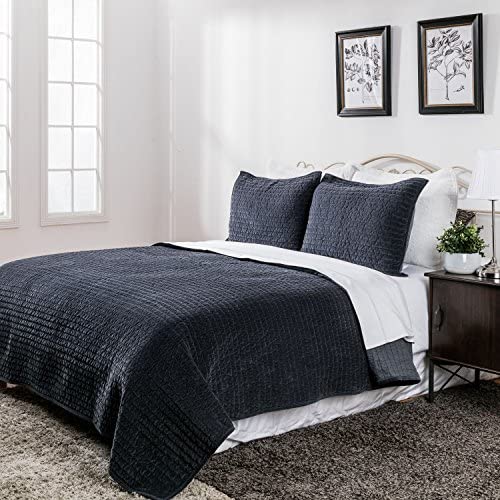 Cotton Pottery  Life Reversible Royal Cotton Velvet Pic-Stitch Bedding Quilt Bedspread Oversized King 108'' x 92'' Dusty Blue