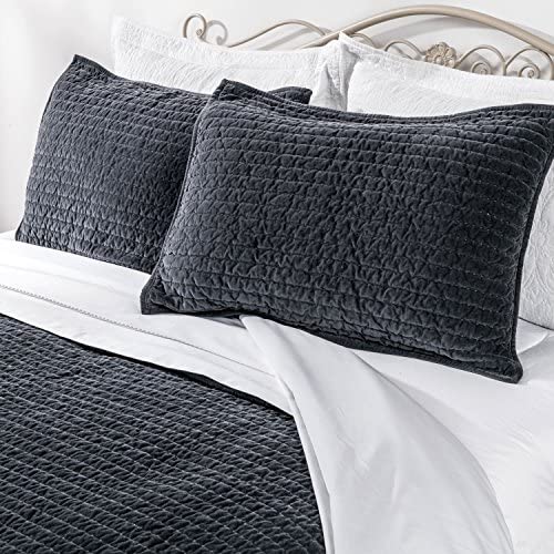 Cotton Pottery  Life Reversible Royal Cotton Velvet Pic-Stitch Bedding Quilt Bedspread Oversized King 108'' x 92'' Dusty Blue