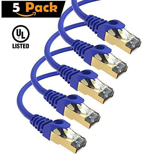 Maximm Cat7 Ethernet Cable, 15 Feet, Green, 5-Pack - Pure Copper - RJ45 Gold-Plated Snagless Connectors 600 MHz, 10 Gbps. for Fast Network & Computer Networking + Cable Clips and Ties