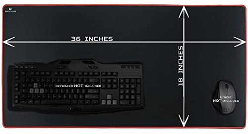 GGLTECK Large Extended Gaming Mouse Pad Mat XXL, Stitched Edges, Waterproof, Ultra Thick 5mm, Wide & Long Mousepad 36”x12”x.20" Red