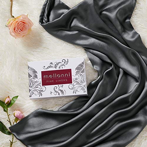 Mellanni Silk Pillowcase Queen - 19 Momme 100% Pure Natural Mulberry Silk Pillow Case for Hair and Skin - Hidden Zipper Closure - Both Sides are Silk (Queen 20" X 30", Black, White Piping)