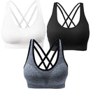 AKAMC 3 Pack Women's Medium Support Cross Back Wirefree Removable Cups Yoga Sport Bra