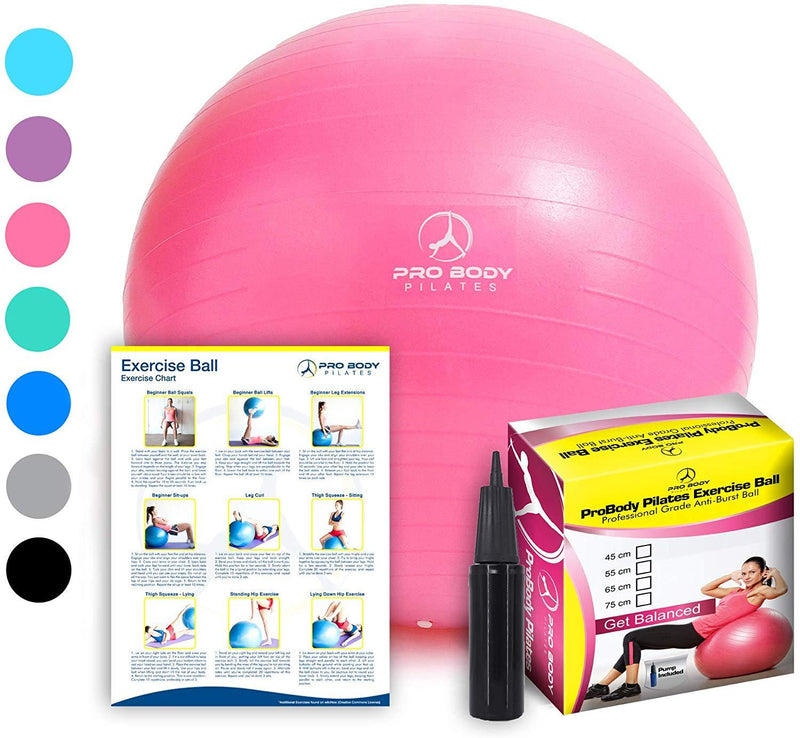 Exercise Ball - Professional Grade Anti-Burst Fitness, Balance Ball for Pilates, Yoga, Birthing, Stability Gym Workout Training and Physical Therapy