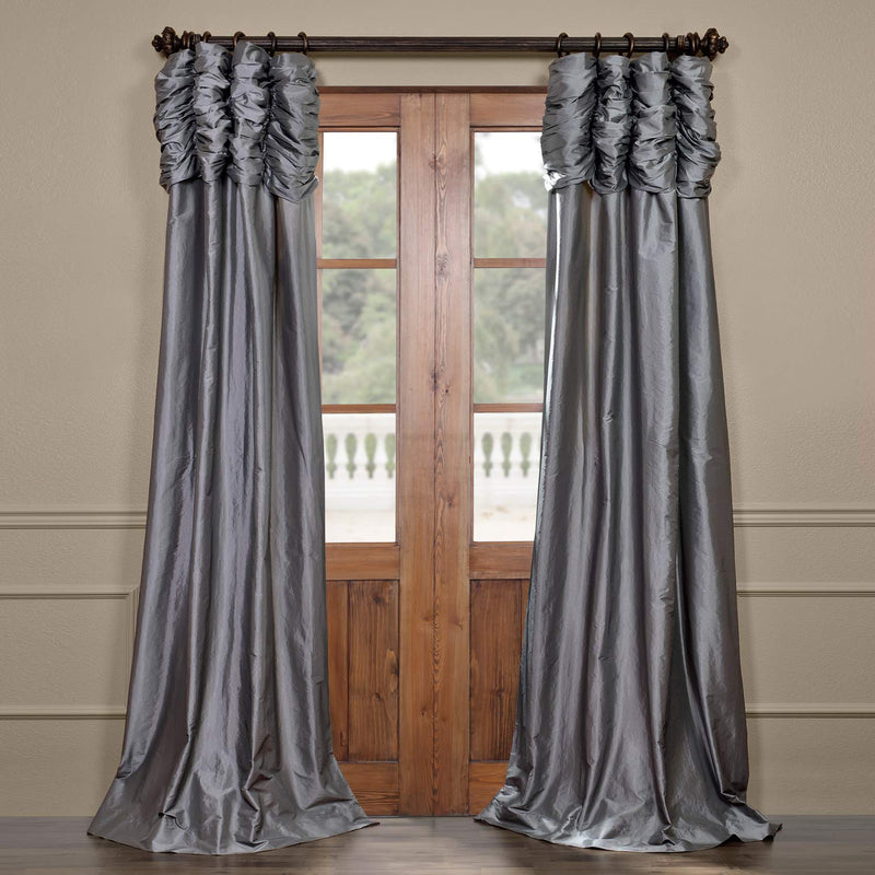 Half Price Drapes PTCH-112-108-RU Ruched Faux Silk Taffeta Curtain, Platinum